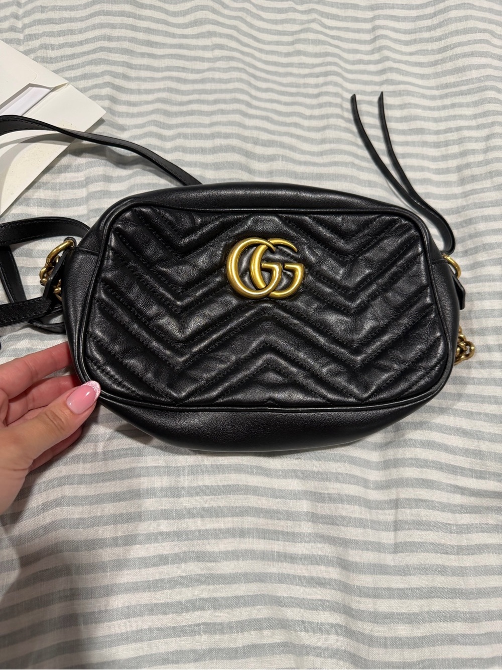 Gucci Black Chevron Quilted Leather Crossbody with Gold GG